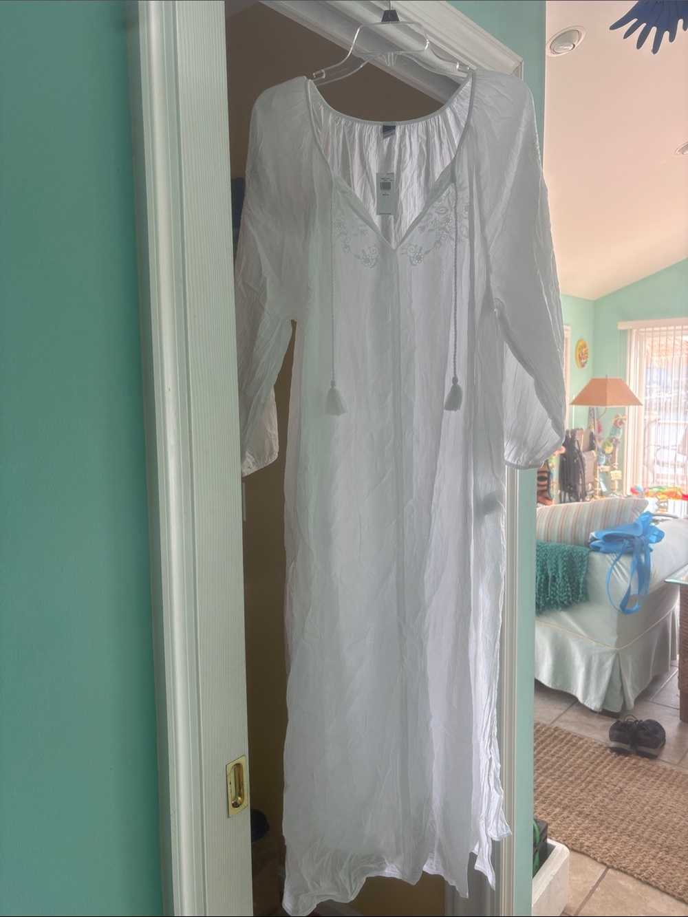 White Long sleeve gauze Kaftan cover up